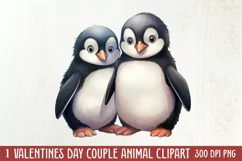 Couple Animal Valentines Day Clipart, Watercolor Couple Product Image 1