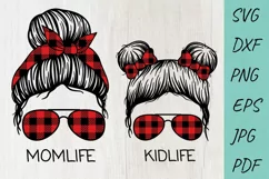 Buffalo Plaid Mom Life SVG, Mom Life, Kid life, Messy Bun Product Image 1