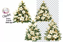 Christmas, Tree, Gold, Ephemera, PNG, watercolor, Clipart Product Image 1