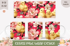 Easter Chick Mug Wrap Design, Floral Mug Sublimation Product Image 1