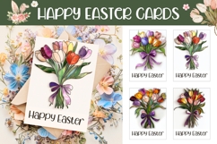 Happy Easter Card Printable, Stained Glass Tulips PNG Product Image 1