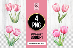 Pink Tulip Flower Sublimation Clipart PNG Product Image 1