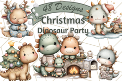 Christmas Dinosaur Party Png, Dino Clipart PNG Product Image 1