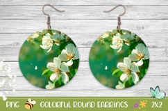 Floral Earrings PNG, White Flowers Round Earrings Design Product Image 1
