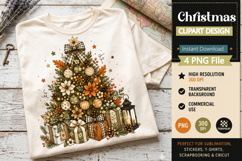 Cozy Christmas Tree Clipart PNG,Vintage Holiday Tree Clipart Product Image 2