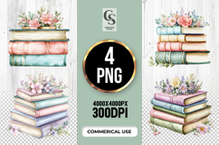 Floral Book Stack Watercolor Clipart Sublimation PNG Product Image 1