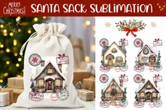 Watercolor Winter House Santa Sack, Winter Gift Bag Product Image 1