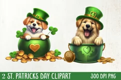 St Patricks Day Dog with Gold Coin Clipart, St Patricks Day Product Image 1