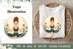 Cartoon Yoga Illustration PNG, Wine Yoga Sublimation Design Product Image 1
