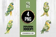 Floral Parrot Watercolor Illustration Clipart PNG Product Image 1