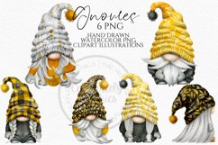 Yellow and Grey Set of 6 Gnomes | Gnome Clipart Png Product Image 1