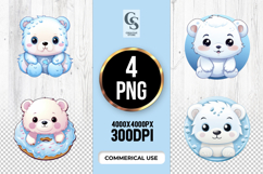 Cute Polar Bear With Donut Clipart Sublimation PNG Product Image 1