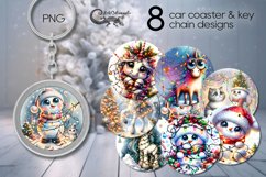 Christmas snowman &amp; unicorn | Car coaster &amp; key chain design Product Image 1