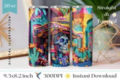 3D Skull Tumbler Wrap Design, 3D Floral Tumbler Sublimation Product Image 1