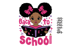 Back to School Black Girl SVG Afro Puffs Pink Bows Product Image 1