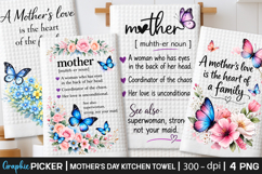 Butterfly Mom Kitchen Towel PNG, Mothers Day Sublimation Product Image 1