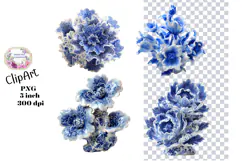 Blue Toile, Ephemera, PNG, Clipart, Junk Journal, flowers Product Image 1