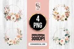 Blush Beige Floral Wreath Watercolor Clipart Sublimation PNG Product Image 1