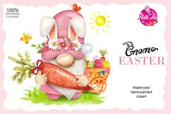 Watercolor Easter gnome with ears and carrot, Easter Gnome Product Image 1