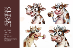 Grumpy Cow watercolor clipart sublimation Product Image 1