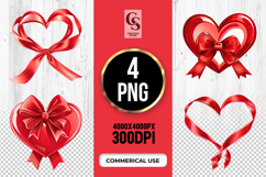 Red Ribbon Heart Bow Design clipart sublimation png Product Image 1
