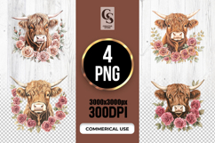 Highland Cow With Roses Clipart Sublimation PNG Product Image 1