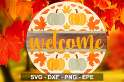 Fall Welcome Sign SVG Round | Pumpkin Leaf Autumn Door Decor Product Image 1
