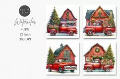 Rustic Christmas Red Truck with Tree JPG, Vintage Farm Truck Product Image 1