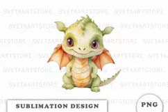 Watercolor cute Dragon sublimation png Product Image 1
