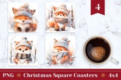 Christmas Coasters, Watercolor Christmas Fox Sublimation Product Image 1