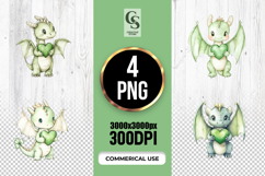 Cute Baby Dragon Green Heart Clipart Sublimation PNG Product Image 1