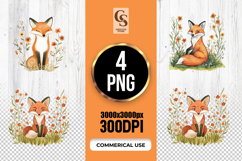 Watercolor Cute Fox Floral Clipart Sublimation PNG Product Image 1