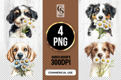 Cute Dog with Flowers Clipart Sublimation PNG Product Image 1