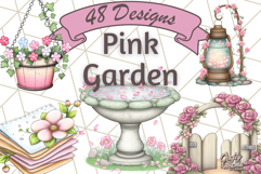 Pink Cottagecore Garden PNG Clipart, Vintage Floral Art Product Image 1