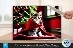Festive Tabby Kitten by the Christmas Tree Cutting Board PNG Product Image 1