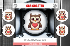 Stitched Owl Poses Car Coaster Product Image 1