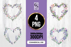 Watercolor Wildflower Heart Wreath Clipart Sublimation PNG Product Image 1