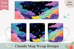Watercolor Sky Mug Wrap Design, Neon Clouds Mug Template Product Image 1