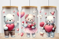 16oz Libbey Glass Can Tumbler Valentine Cute Bears Heart Product Image 1