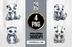 Watercolor Baby Badger Clipart Sublimation PNG Product Image 1