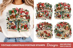 Vintage Christmas Postage PNG, Holiday Airmail Stamp Art PNG Product Image 1