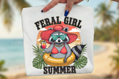 Feral Girl Summer PNG, Funny Raccoon Sublimation Design Product Image 1