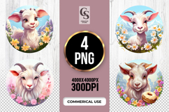 Cute Floral Goat Clipart Sublimation PNG Product Image 1