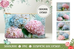 Hydrangea Cosmetic Bag, Vintage Flowers Cosmetic Bag Print Product Image 1