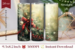 Watercolor Christmas Tumbler, Christmas Forest Tumbler PNG Product Image 1