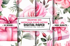 Valentine&#039;s Day watercolor flower pattern digital paper Product Image 1