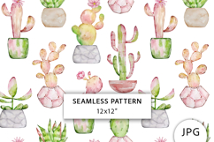 Watercolor Cactus Seamless Pattern Product Image 1