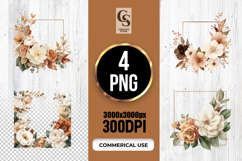 Autumn Neutral Floral Frame Clipart Sublimation PNG Product Image 1