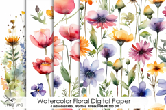Watercolor floral digital paper Product Image 1
