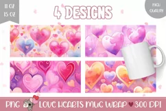 Cartoon Love Hearts Mug Wraps, Pink Hearts Mug Designs Product Image 1